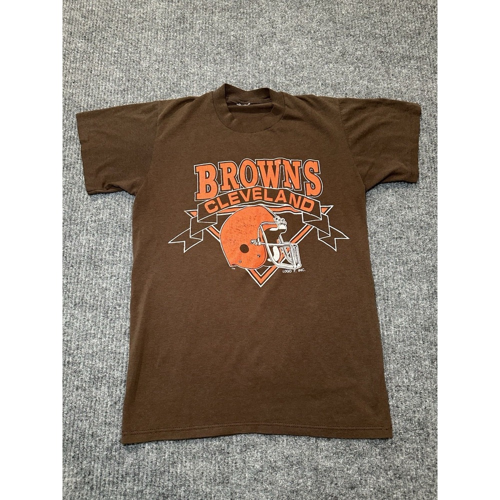 Vintage Logo 7 Cleveland‎ Browns NFL Single Stitch Shirt Youth XL (cut Tag)